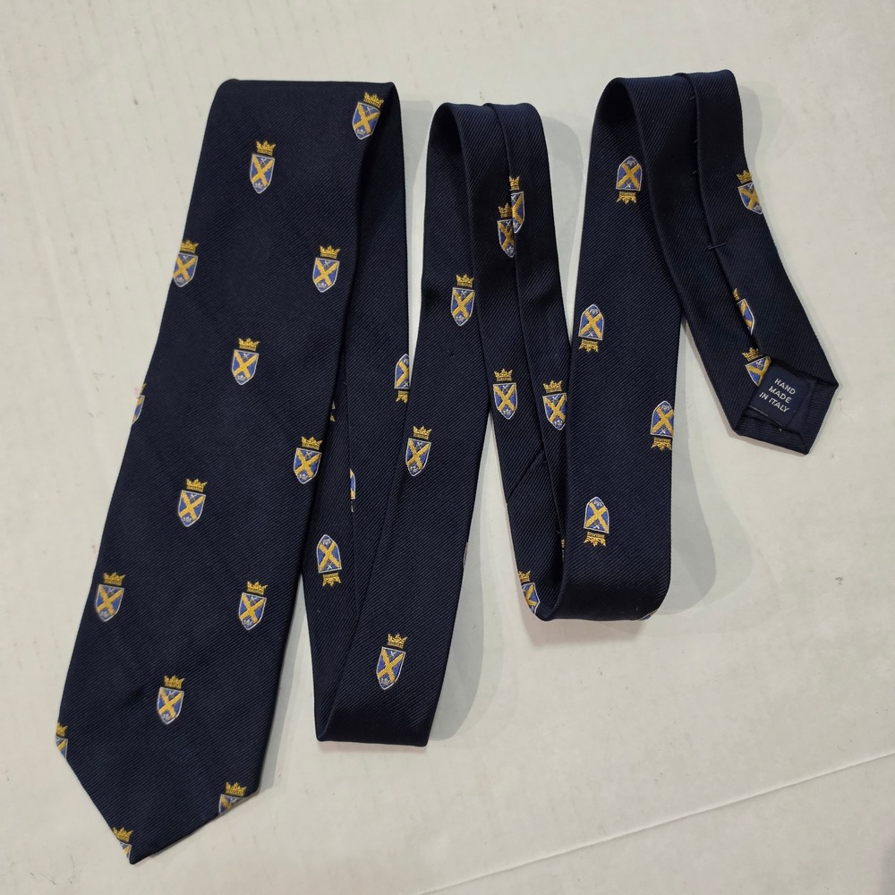 Polo Ralph Lauren Silk Club Tie Navy Blue Crest Shield Crown Repp Made in Italy